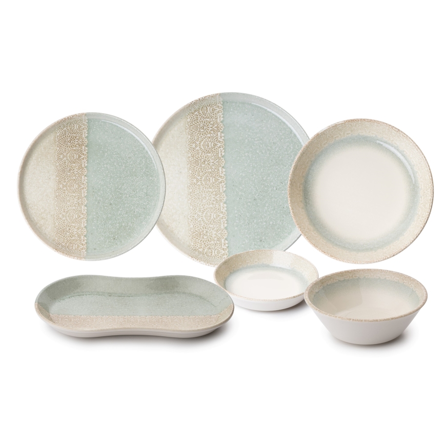 Set za jelo, 27 kom., bež/zeleno, porculan