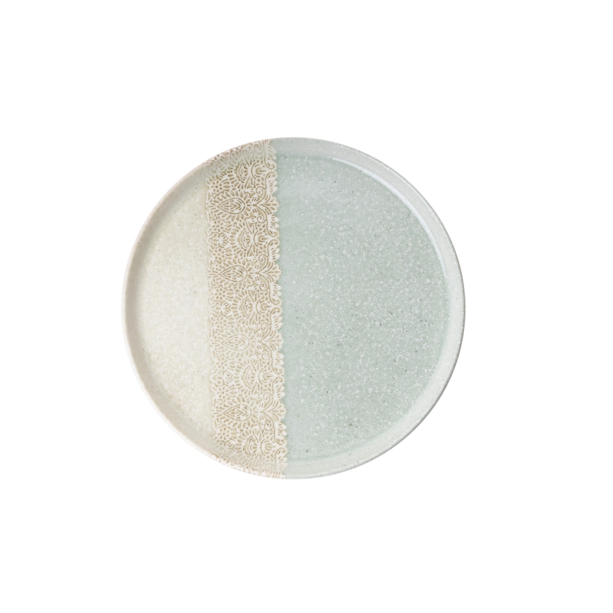 Set za jelo, 27 kom., bež/zeleno, porculan