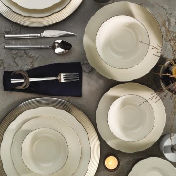Set za jelo, 54 kom, bijeli/srebrni/koštani porculan