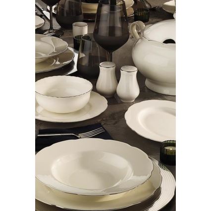 Set za jelo, 54 kom, bijeli/srebrni/koštani porculan