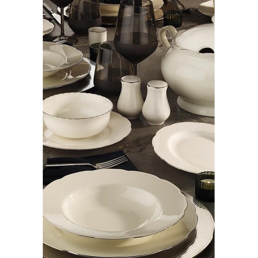 Set za jelo, 54 kom, bijeli/srebrni/koštani porculan
