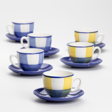 Set za kavu 6x keramička šalica Tereza s tanjurićem bijela plava žuta