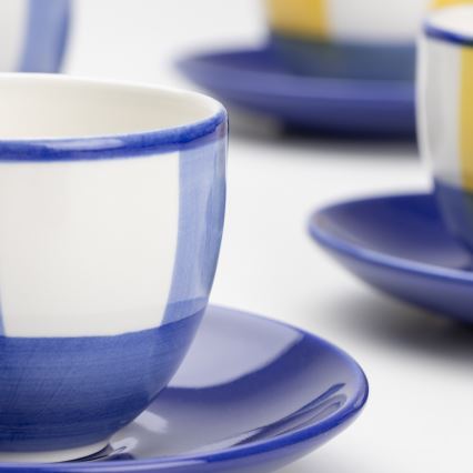 Set za kavu 6x keramička šalica Tereza s tanjurićem bijela plava žuta