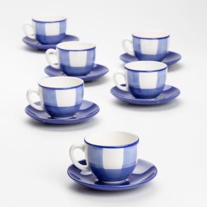 Set za kavu 6x keramička šalica Tereza s tanjurićem bijela plava žuta