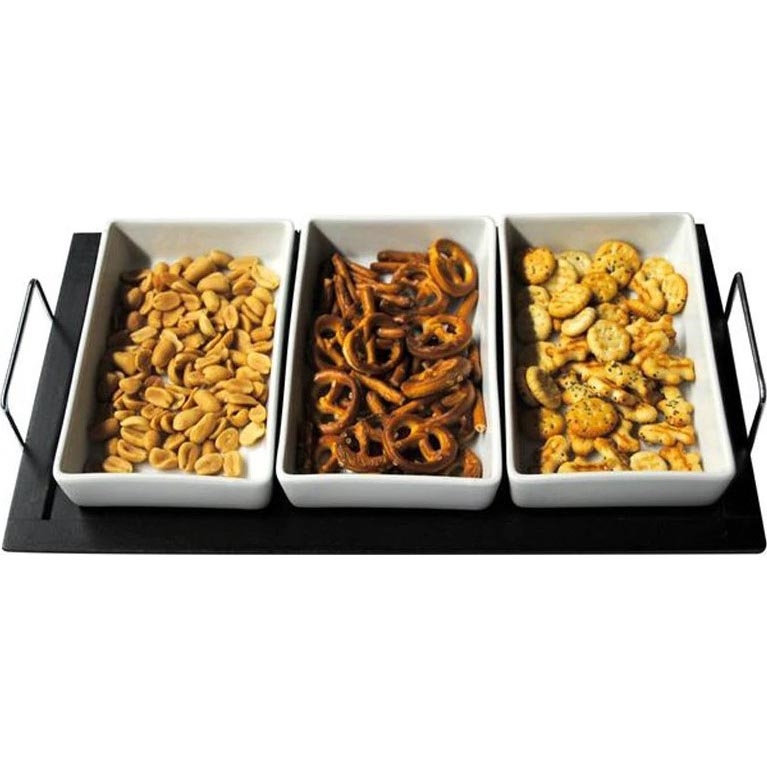 Set zdjela s pladnjem TORO, 3 kom, keramika/drvo