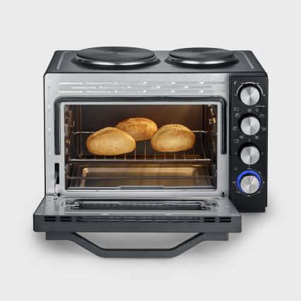 Severin TO 2074 - Konvekcijska pećnica s roštiljem i kuhalnim pločama, 2500 W / 230 V, 30 l, crna