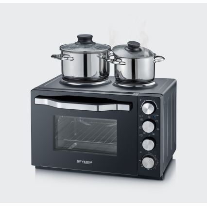 Severin TO 2074 - Konvekcijska pećnica s roštiljem i kuhalnim pločama, 2500 W / 230 V, 30 l, crna