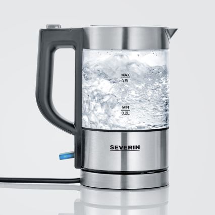 Severin WK 3472 - Brzo električno kuhalo za vodu 0,5 l, 1100 W/230 V, nehrđajući čelik/staklo