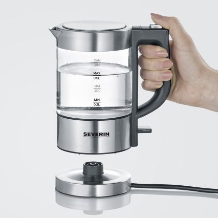 Severin WK 3472 - Brzo električno kuhalo za vodu 0,5 l, 1100 W/230 V, nehrđajući čelik/staklo