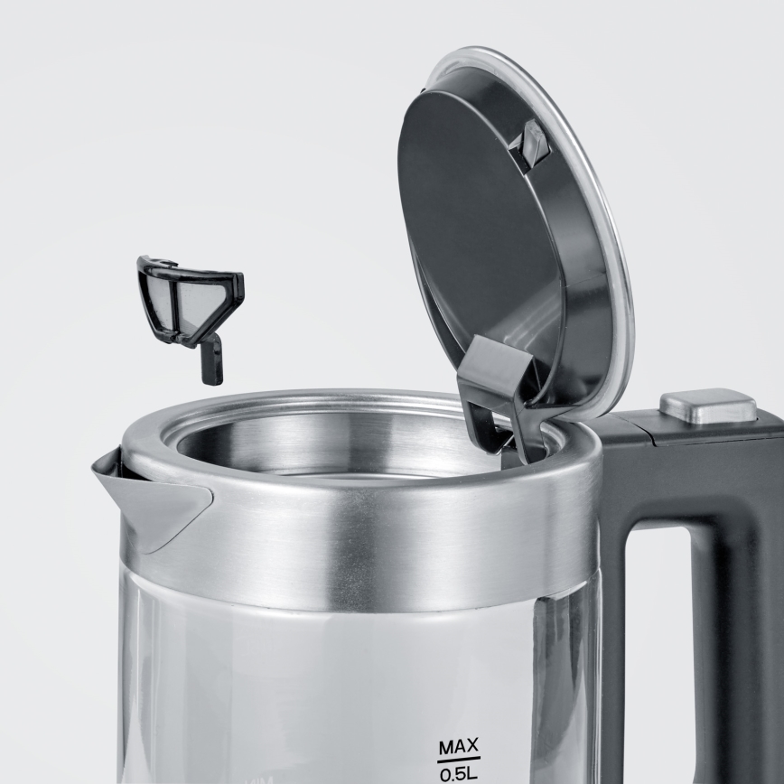 Severin WK 3472 - Brzo električno kuhalo za vodu 0,5 l, 1100 W/230 V, nehrđajući čelik/staklo