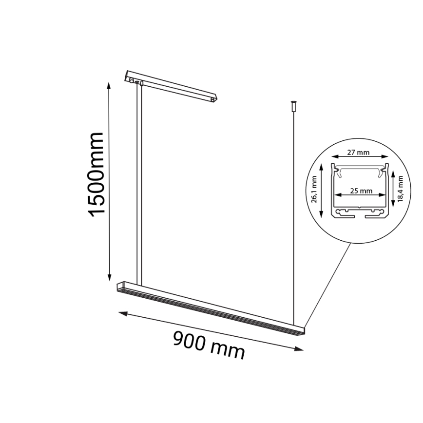 Shilo - LED luster na sajli LED/32W/230V 3000K CRI 90 crna