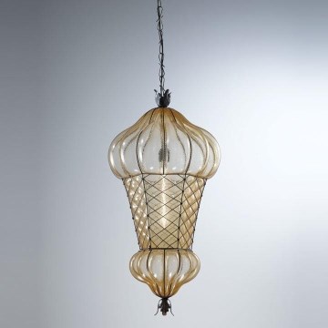 SIRU - Luster na lancu BABÀ 1xE27/60W/230V pr. 30 cm bež/smeđa murano staklo