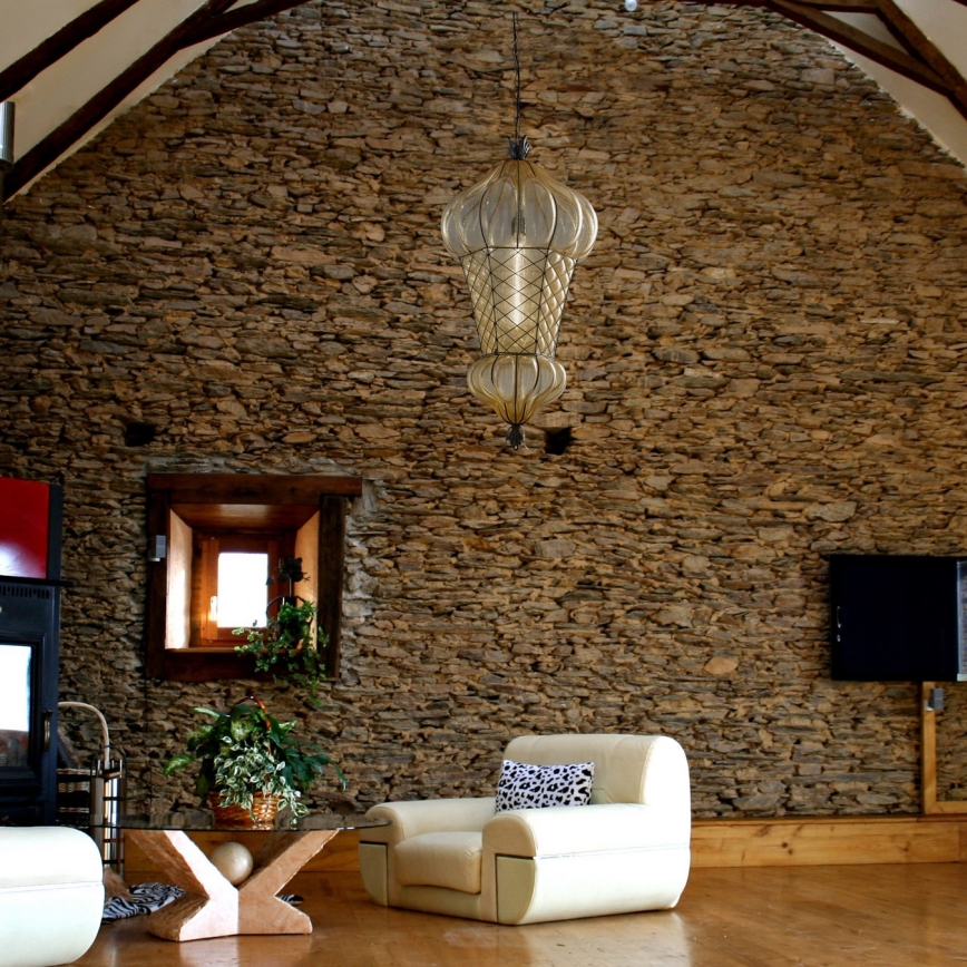 SIRU - Luster na lancu BABÀ 1xE27/60W/230V pr. 30 cm bež/smeđa murano staklo