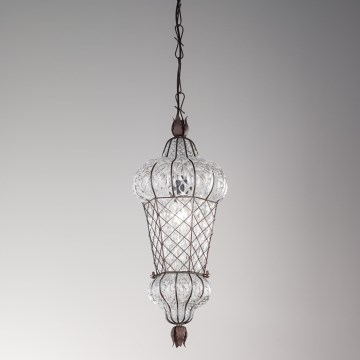SIRU - Luster na lancu BABÀ 1xE27/60W/230V pr. 30 cm prozirna/smeđa murano staklo