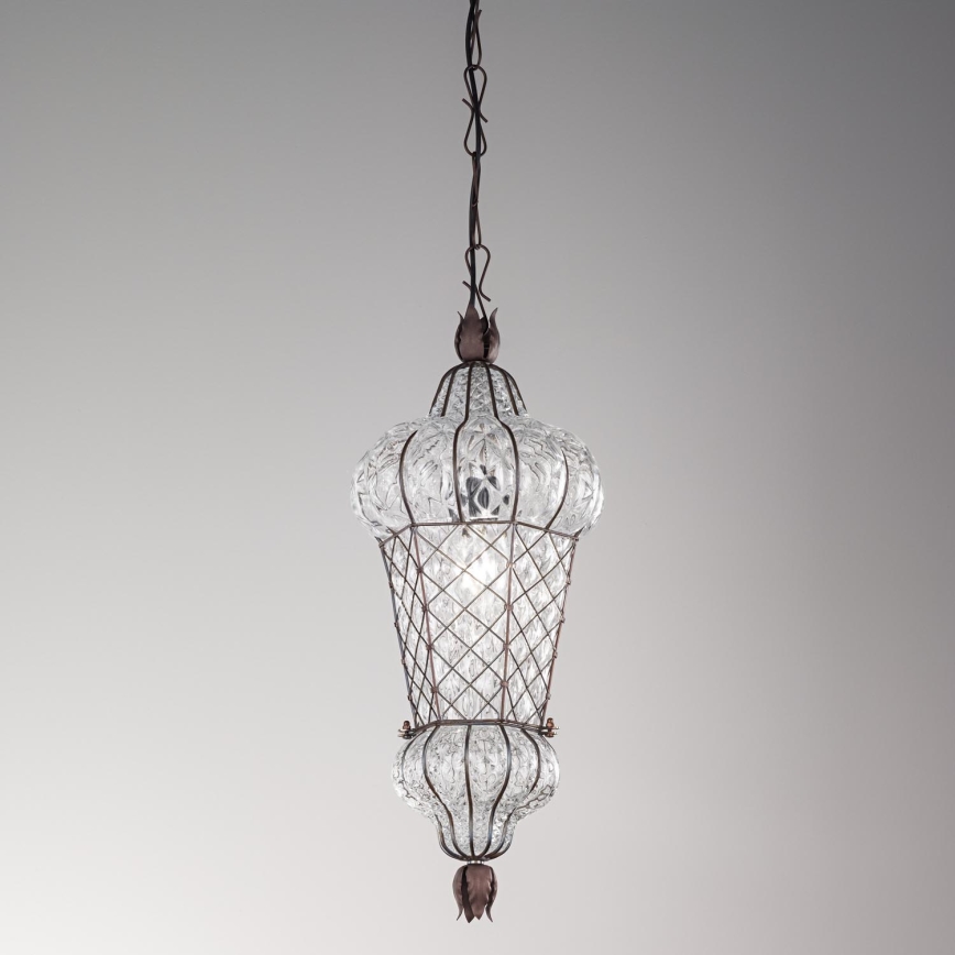 SIRU - Luster na lancu BABÀ 1xE27/60W/230V pr. 30 cm prozirna/smeđa murano staklo