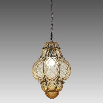 SIRU - Luster na lancu CLASSIC 1xE27/60W/230V pr. 30 cm bež/crna murano staklo