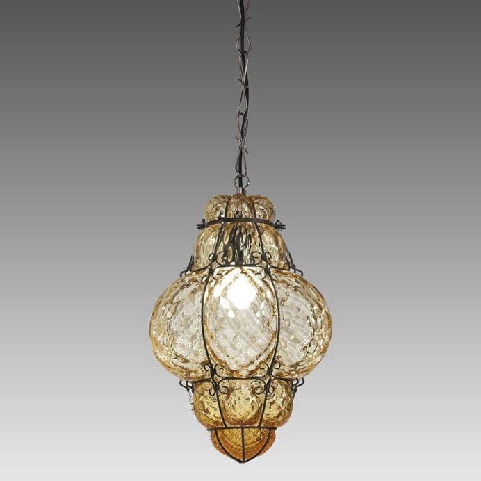 SIRU - Luster na lancu CLASSIC 1xE27/60W/230V pr. 30 cm bež/crna murano staklo