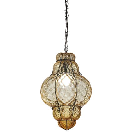 SIRU - Luster na lancu CLASSIC 1xE27/60W/230V pr. 30 cm bež/crna murano staklo