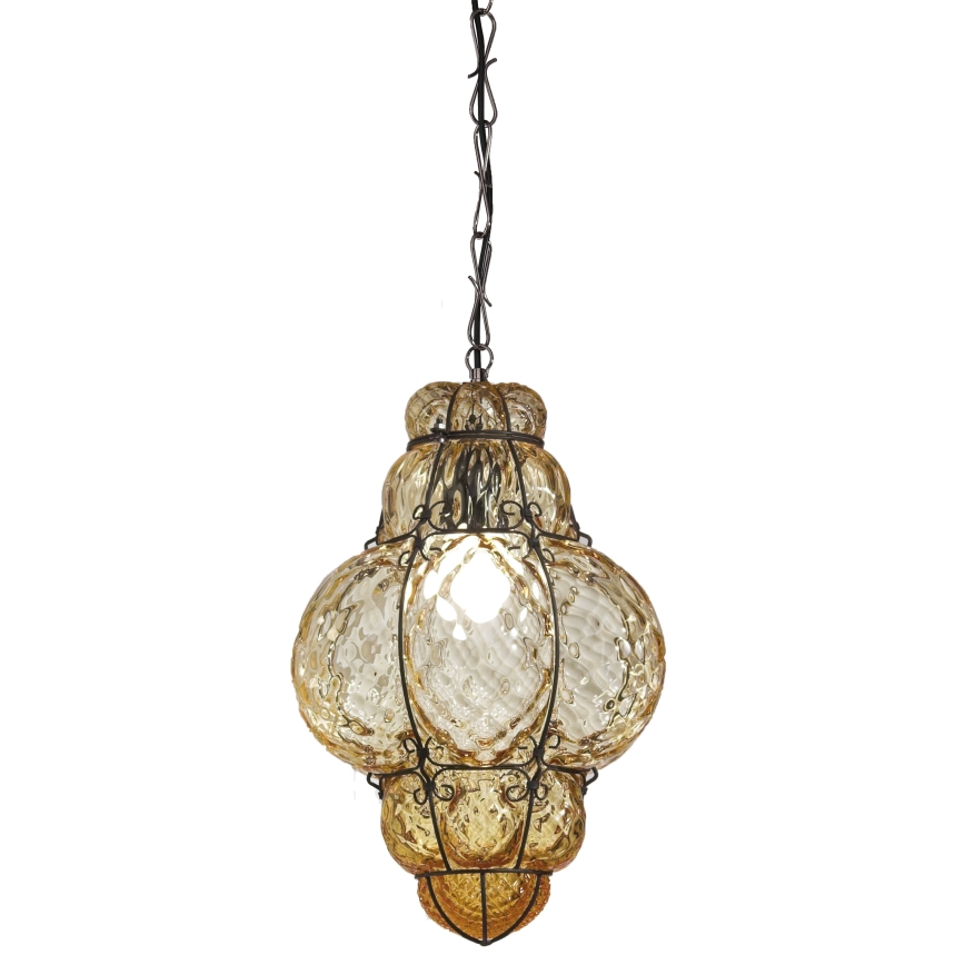 SIRU - Luster na lancu CLASSIC 1xE27/60W/230V pr. 30 cm bež/crna murano staklo