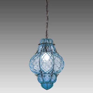 SIRU - Luster na lancu CLASSIC 1xE27/60W/230V pr. 30 cm plava/crna murano staklo