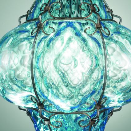 SIRU - Luster na lancu CLASSIC 1xE27/60W/230V pr. 30 cm plava/crna murano staklo