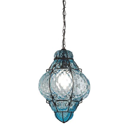 SIRU - Luster na lancu CLASSIC 1xE27/60W/230V pr. 30 cm plava/crna murano staklo