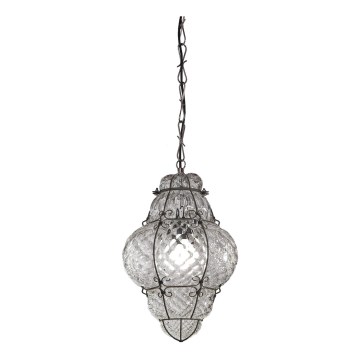 SIRU - Luster na lancu CLASSIC 1xE27/60W/230V pr. 30 cm prozirna/crna murano staklo