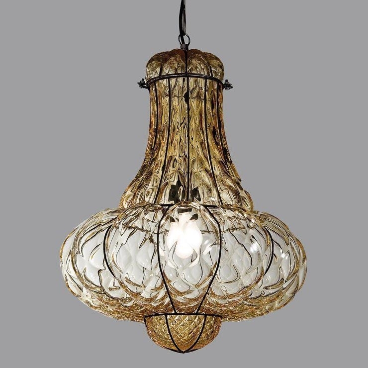 SIRU - Luster na lancu DOGE 1xE27/60W/230V pr. 30 cm bež/crna murano staklo