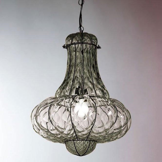 SIRU - Luster na lancu DOGE 1xE27/60W/230V pr. 30 cm prozirna/crna murano staklo