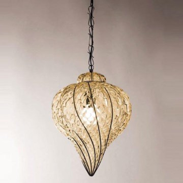 SIRU - Luster na lancu GOCCIA 1xE27/60W/230V pr. 25 cm bež/smeđa murano staklo