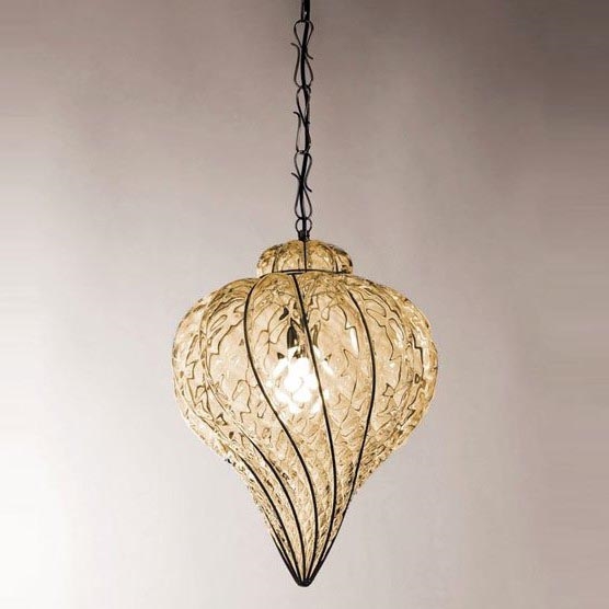 SIRU - Luster na lancu GOCCIA 1xE27/60W/230V pr. 25 cm bež/smeđa murano staklo