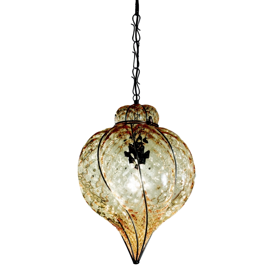 SIRU - Luster na lancu GOCCIA 1xE27/60W/230V pr. 25 cm bež/smeđa murano staklo