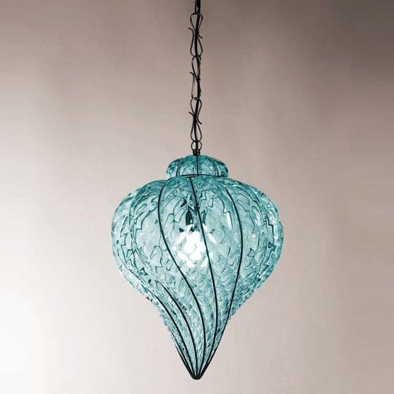 SIRU - Luster na lancu GOCCIA 1xE27/60W/230V pr. 25 cm plava/smeđa murano staklo