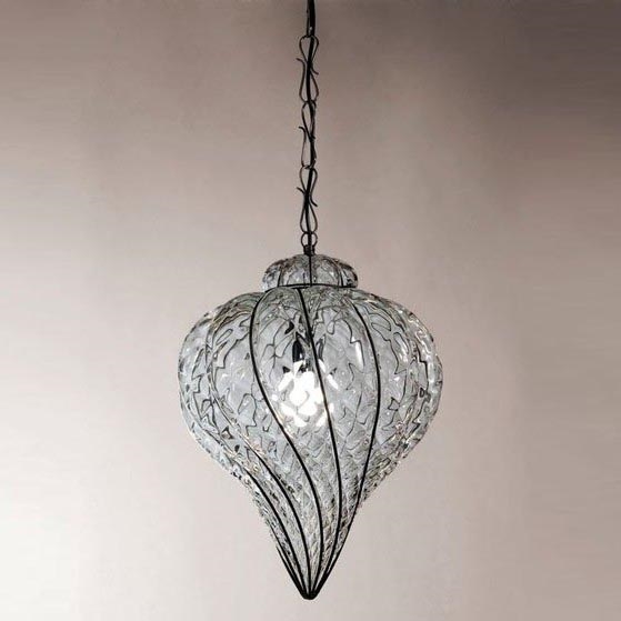 SIRU - Luster na lancu GOCCIA 1xE27/60W/230V pr. 25 cm prozirna/smeđa murano staklo