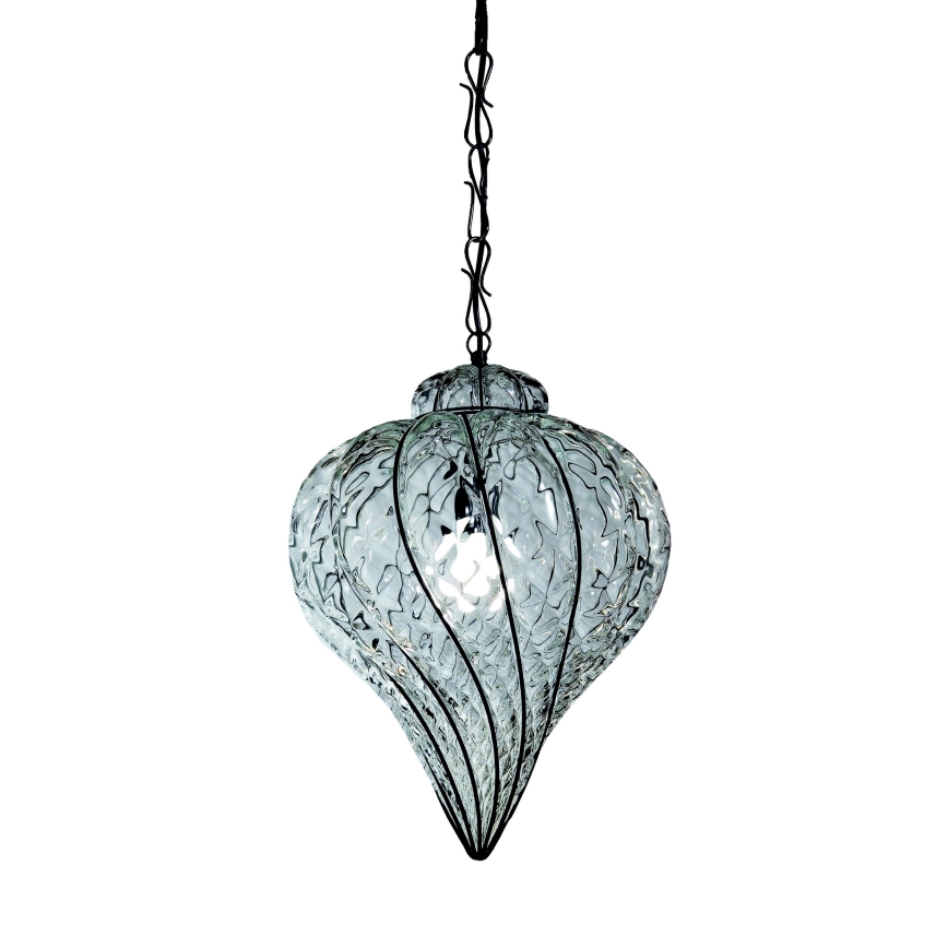 SIRU - Luster na lancu GOCCIA 1xE27/60W/230V pr. 25 cm prozirna/smeđa murano staklo