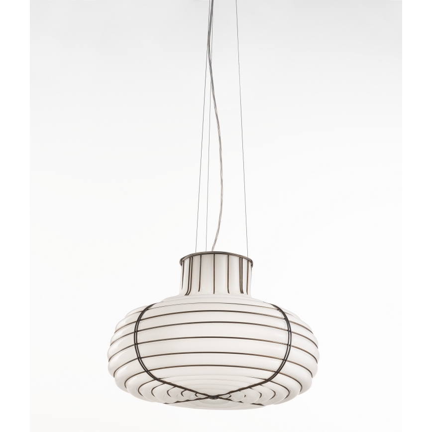 SIRU - Luster na sajli CHAPEAU 2xE14/40W/230V mat krom/bijela murano staklo