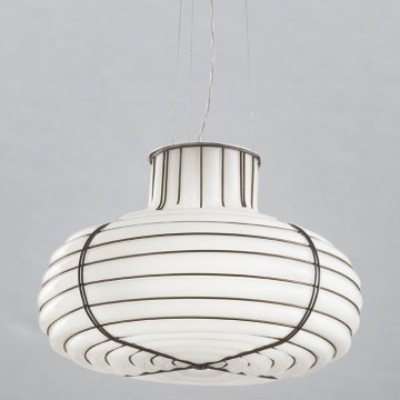 SIRU - Luster na sajli CHAPEAU 2xE14/40W/230V mat krom/bijela murano staklo
