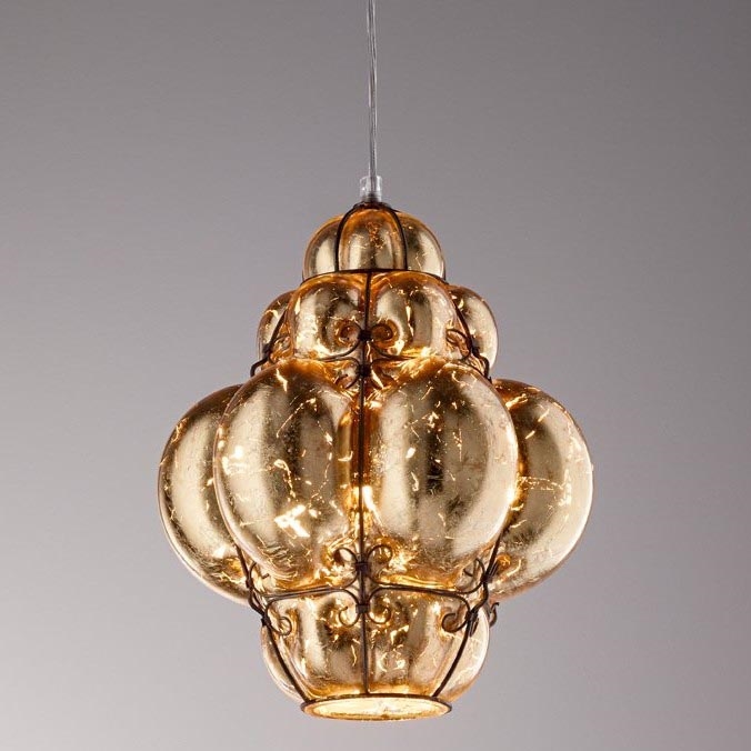 SIRU - Luster na sajli FOGLIA ORO 1xE27/60W/230V pr. 27 cm zlatna murano staklo/zlatna