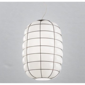 SIRU - Luster na sajli LANTERNA 1xE27/60W/230V pr. 32 cm crna/bijela murano staklo