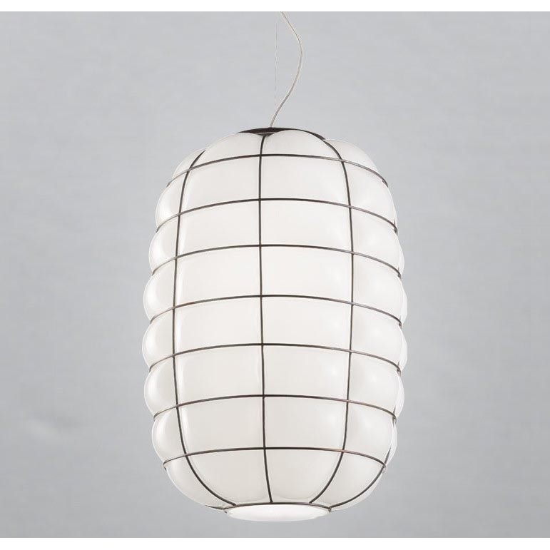 SIRU - Luster na sajli LANTERNA 1xE27/60W/230V pr. 32 cm crna/bijela murano staklo