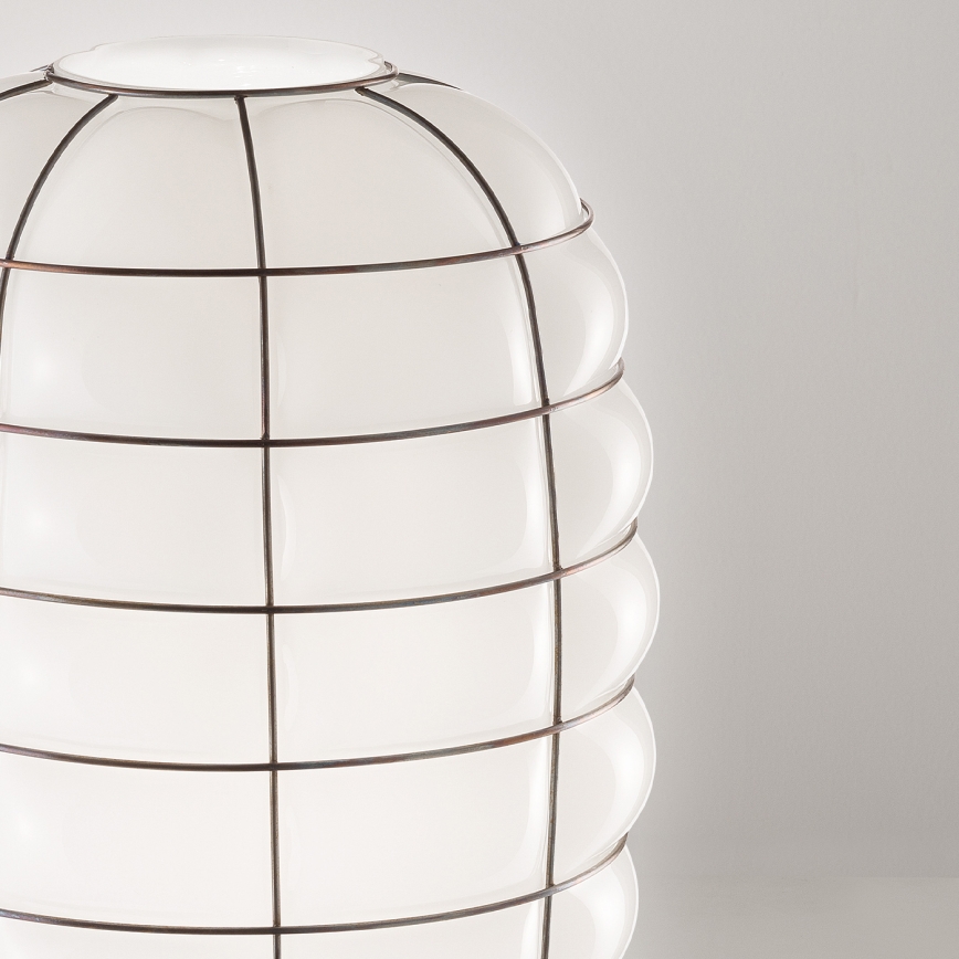 SIRU - Luster na sajli LANTERNA 1xE27/60W/230V pr. 32 cm crna/bijela murano staklo