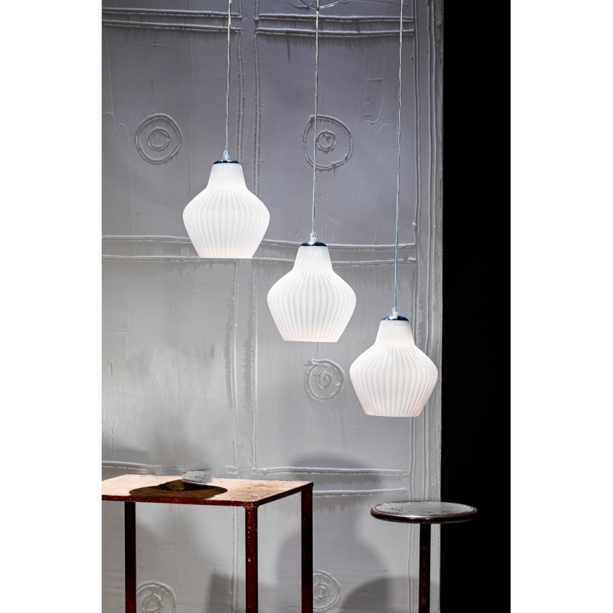 SIRU - Luster na sajli LONDON 1xE27/60W/230V bijela/sjajni krom murano staklo