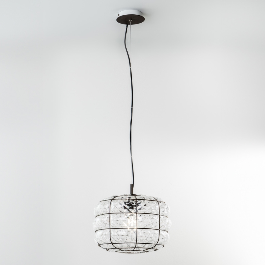 SIRU - Luster na sajli TERRA 1xE27/60W/230V crna/prozirna murano staklo
