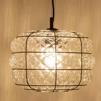 SIRU - Luster na sajli TERRA 1xE27/60W/230V crna/prozirna murano staklo