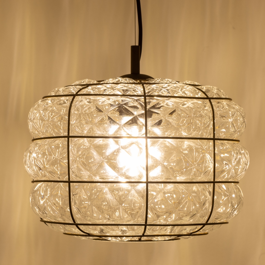 SIRU - Luster na sajli TERRA 1xE27/60W/230V crna/prozirna murano staklo