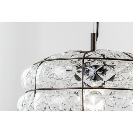 SIRU - Luster na sajli TERRA 1xE27/60W/230V crna/prozirna murano staklo