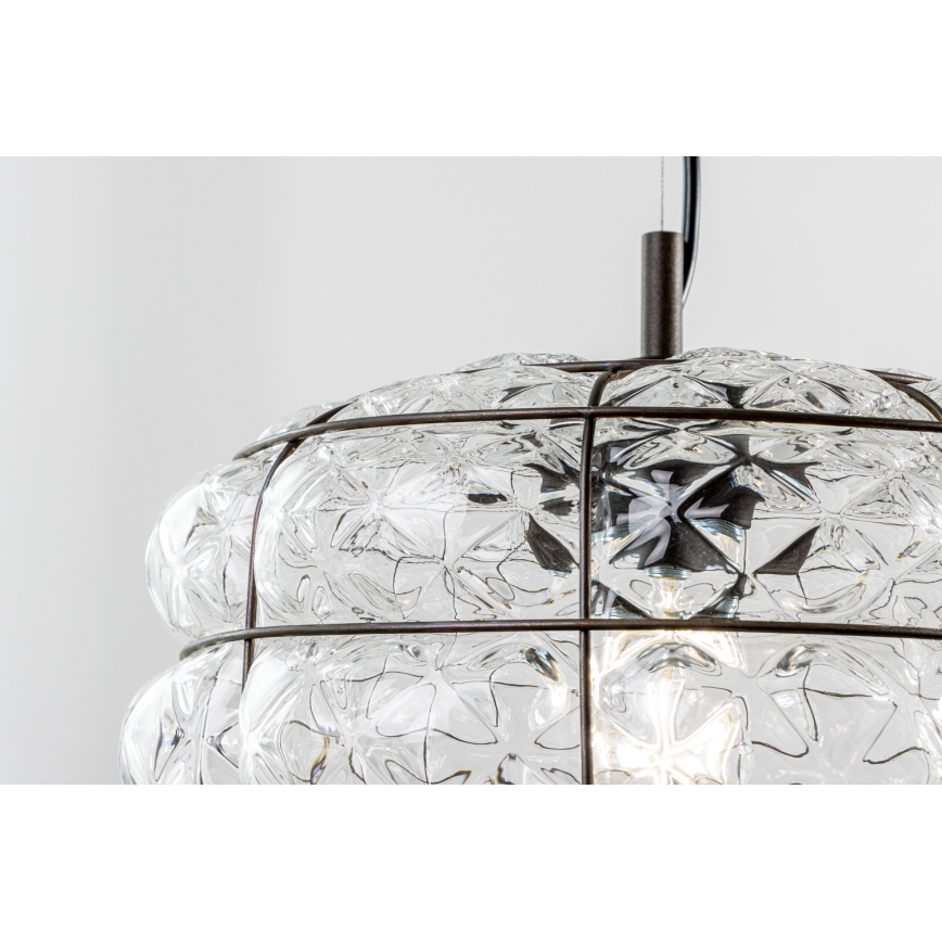 SIRU - Luster na sajli TERRA 1xE27/60W/230V crna/prozirna murano staklo