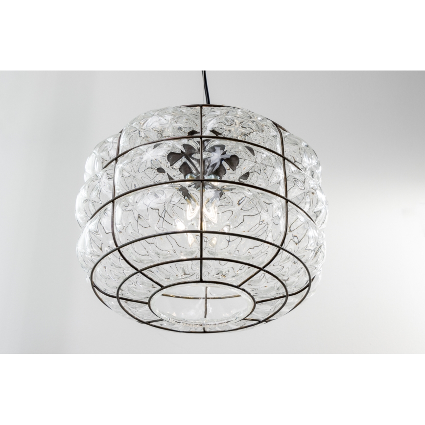 SIRU - Luster na sajli TERRA 1xE27/60W/230V crna/prozirna murano staklo