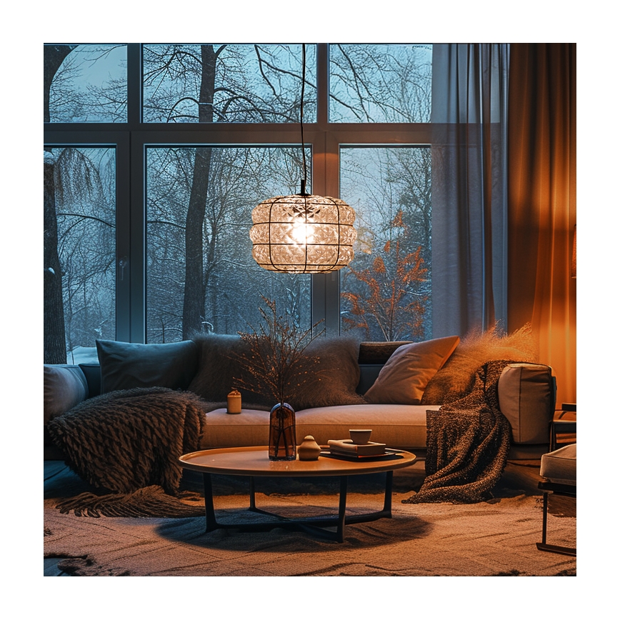 SIRU - Luster na sajli TERRA 1xE27/60W/230V crna/prozirna murano staklo
