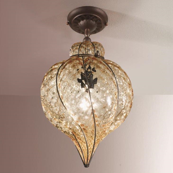 SIRU - Nadgradni luster GOCCIA 1xE27/60W/230V pr. 25 cm bež/smeđa murano staklo